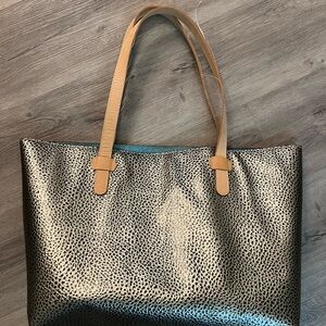 Consuela Metallic Black and Tan Tote